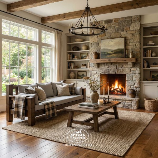 Характеристики Прямой диван «Суздальский» из массива дерева в стиле лофт с мягкими подушками