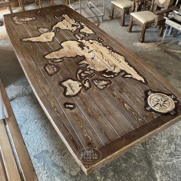 Характеристики Стол викингов с картой мира на столешнице | Коллекция «Драккар»