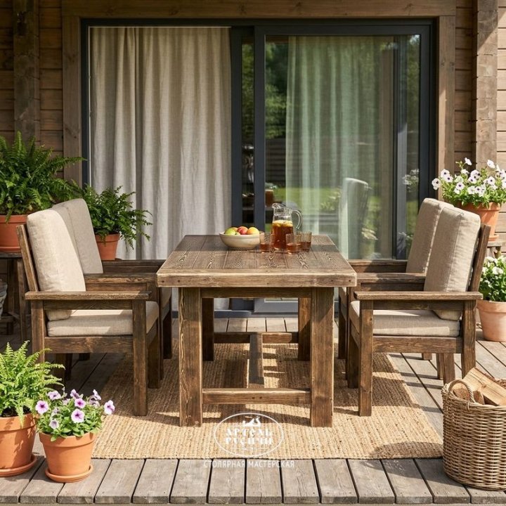 Характеристики Стул из массива дерева с подлокотниками и мягкими подушками в стиле кантри