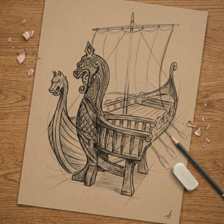 Характеристики Трон-кресло «Драккар» — носовая часть корабля викингов — голова дракона