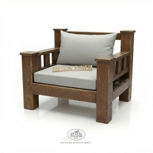 Кресло «Суздальское» в стиле лофт из массива северной сосны с подушками 