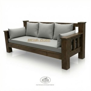 Прямой диван «Суздальский» из массива дерева в стиле лофт с мягкими подушками
