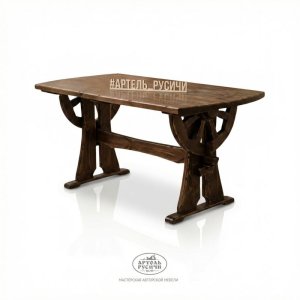 Деревянный стол под старину 1,8-2м с колесом от телеги «Ямщик»