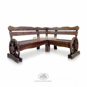 Дизайнерская садовая угловая скамейка премиум-класса с колесами от телеги «Ямщик» 