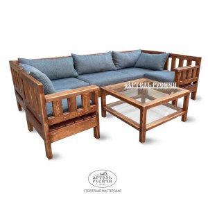 Комплект мебели из массива сосны «Русский лофт» с мягкими сидушками и подушками