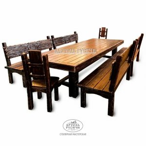 Комплект мебели под старину «Суздальский» | стол, 4 скамьи и 2 стула