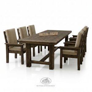 Обеденная группа «Кантри»: стол из массива северной сосны и 6 стульев с подушками и подлокотниками
