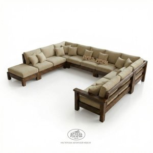 П-образный диван из массива сосны с мягкими подушками в стиле кантри