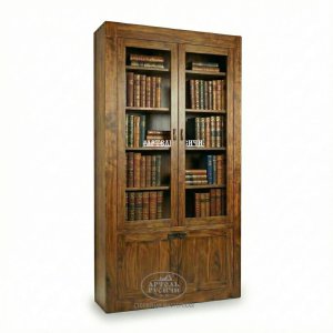 Шкаф из массива дерева со стеклянными дверцами для книг и коллекций