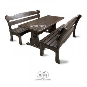 Состаренная мебель из массива «Псковская»| стол и 2 скамьи