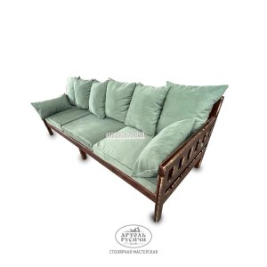 Уличный диван-скамья «Русский лофт» из массива дерева под старину с подушками