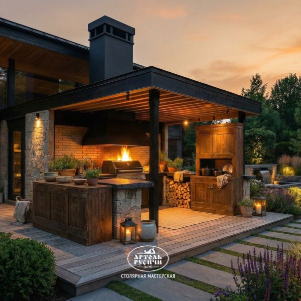 деревянный комплект для беседки с мангалом