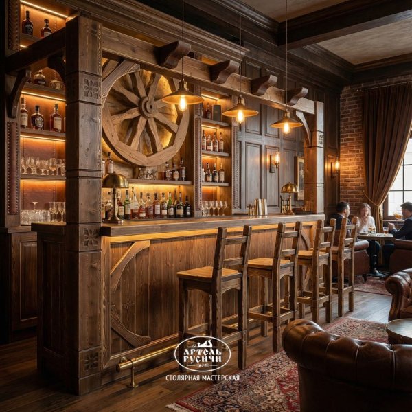 Барная стойка и барные стулья из массива сосны