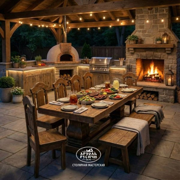 Дверцы и мебель из дерева для зоны барбекю