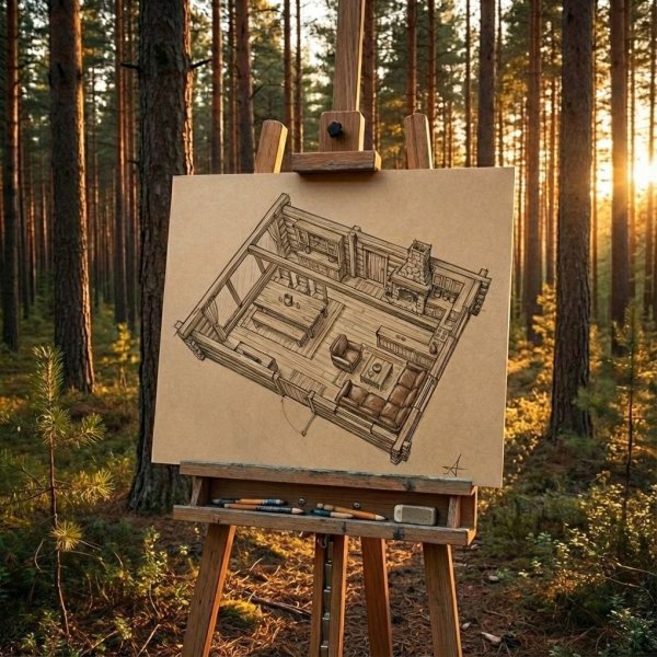 Планировка комнаты отдыха в бане