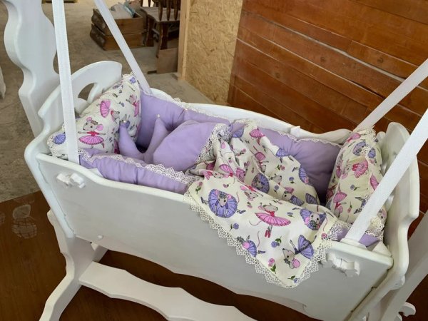 Деревянная люлька – колыбель LuxusBaby в белом винтажном цвете 