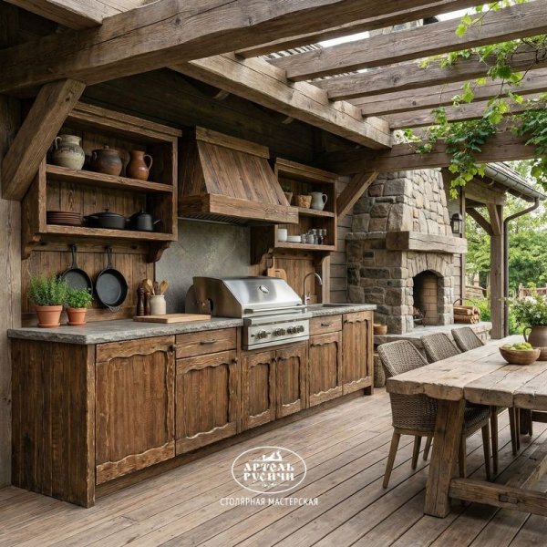 Фасады из массива дерева для зоны-барбекю