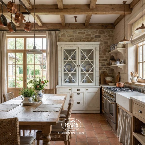 Деревянный буфет для посуды и книг со стеклом "Суздальский" 