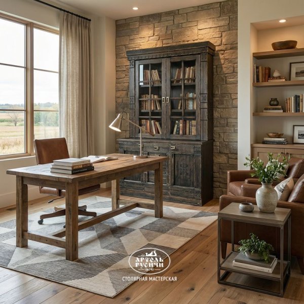 Деревянный буфет для посуды и книг со стеклом "Суздальский" 