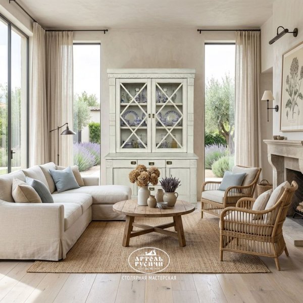 Деревянный буфет для посуды и книг со стеклом "Суздальский" 