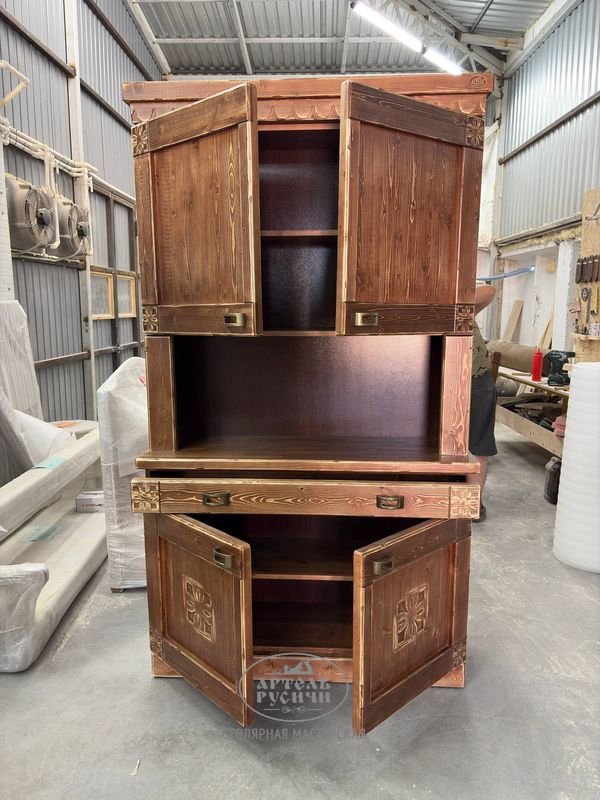 Деревянный буфет под старину в русском стиле «Суздальский» фото вид прямо