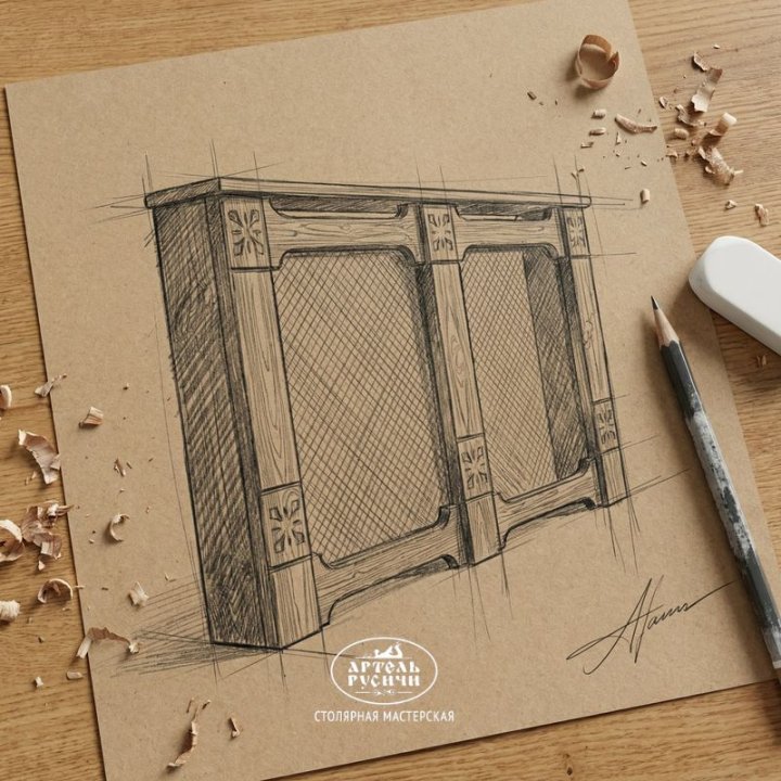 Деревянный экран на батарею под старину «Суздальский» фото вид прямо