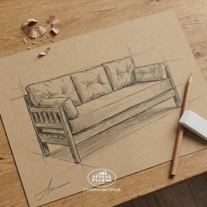 Диван из массива сосны под старину «Русский лофт» с подушками фото крупный план