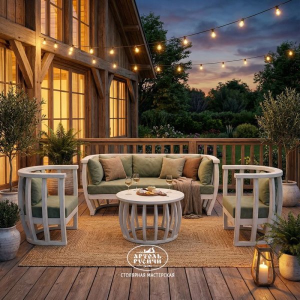 Диванная группа «Бали-стайл» с мягкими подушками на террасе