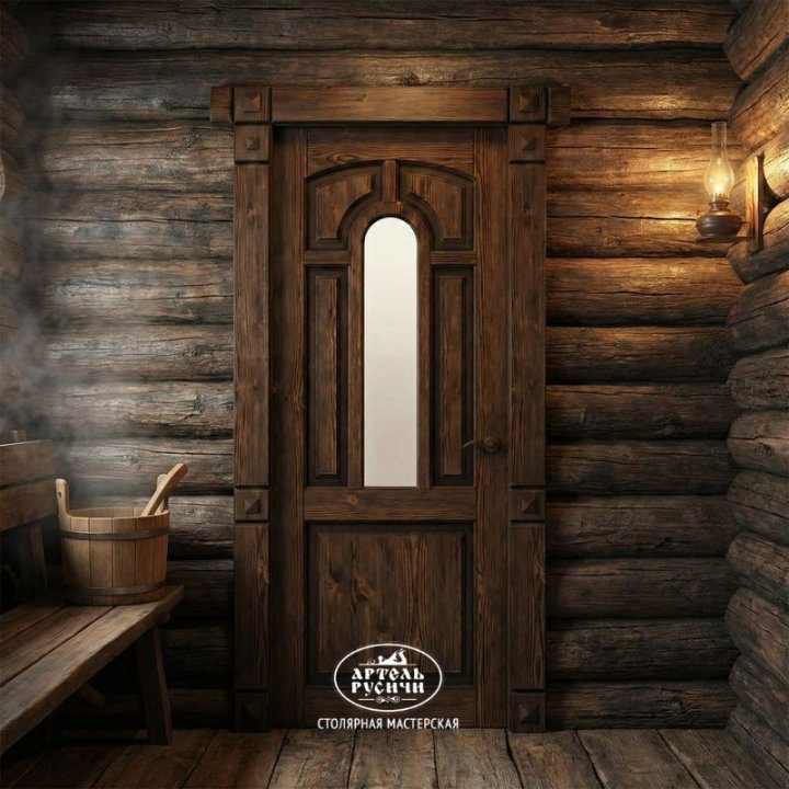Деревянная дверь под старину в бане