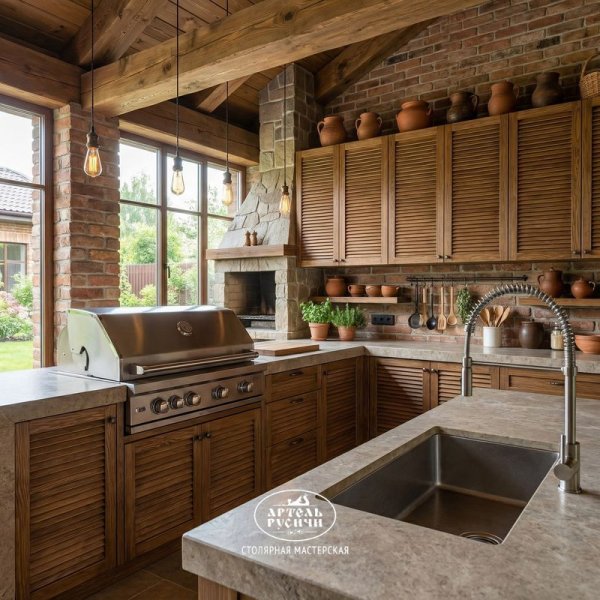 Фасад из массива сосны для кухни и шкафов в стиле кантри-рустик