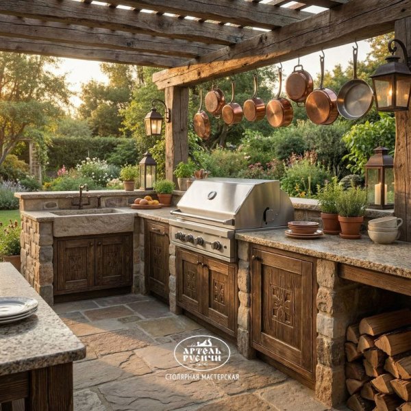 Фасады из массива северной сосны «Суздальские» для кухни-барбекю