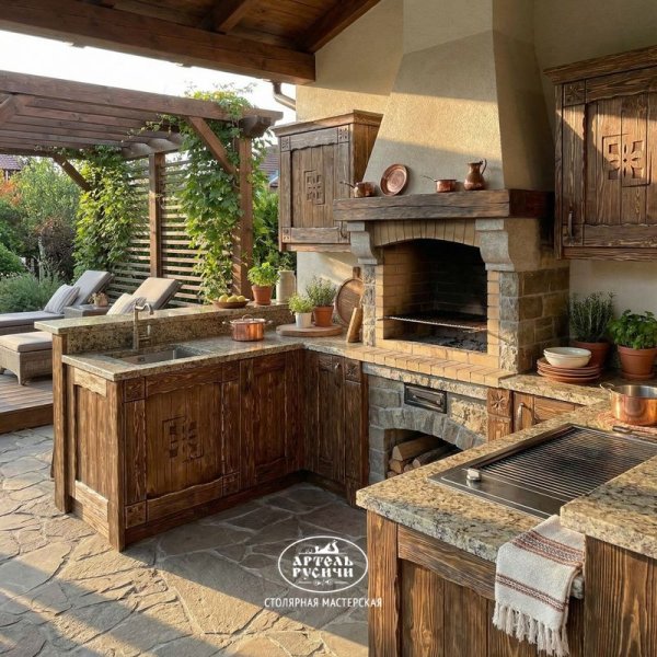 Фасады из массива северной сосны «Суздальские» для мангальной зоны