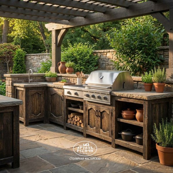 Деревянные фасады для уличной кухонной мебели