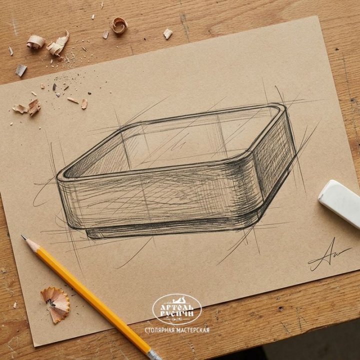 Рисунок простым карандашом, эскиз журнального столика