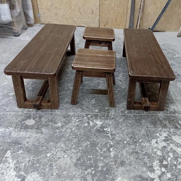 Комплект мебели из массива «Лофт» | 2 лавки, 2 табурета