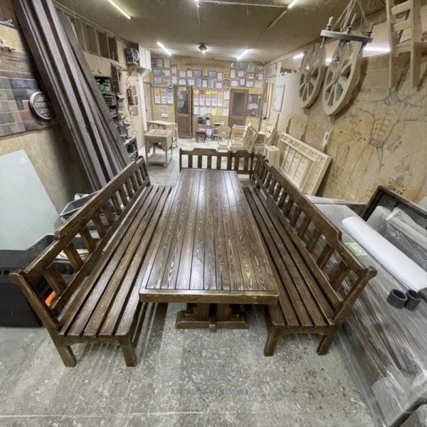 Комплект мебели из массива под старину для беседки «Ладожский» 