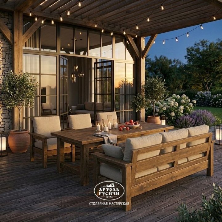 Комплект мебели в стиле кантри на террасе загородного дома