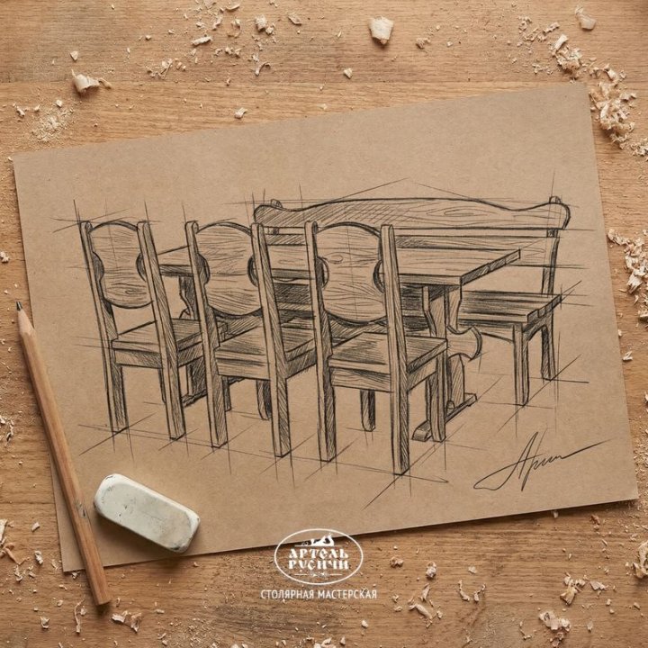 Комплект мебели под старину для кафе «Псковский» | стол, 3 стула и скамья
