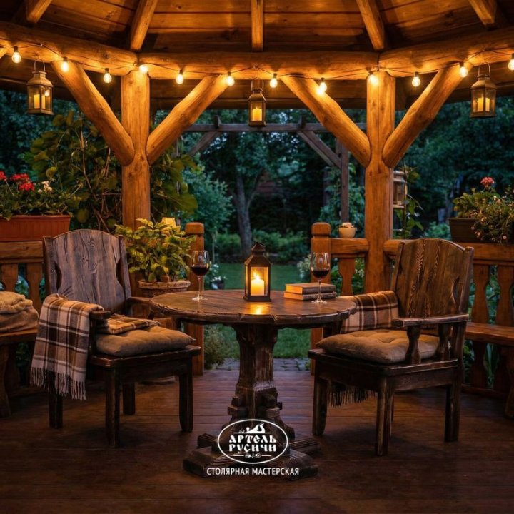 Комплект мебели под старину на 2 персоны «Псковский» | стол, 2 кресла