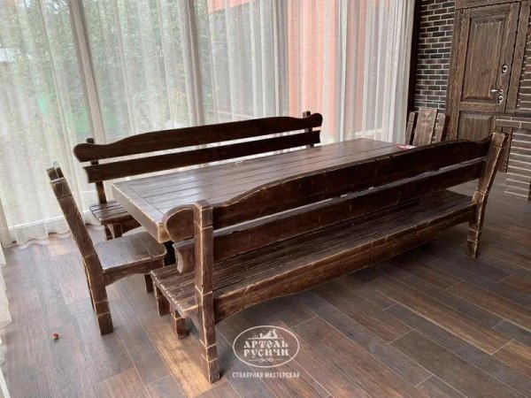 Комплект мебели под старину «Суздальский - индивидуальный» | стол, 2 скамьи и 2 стула