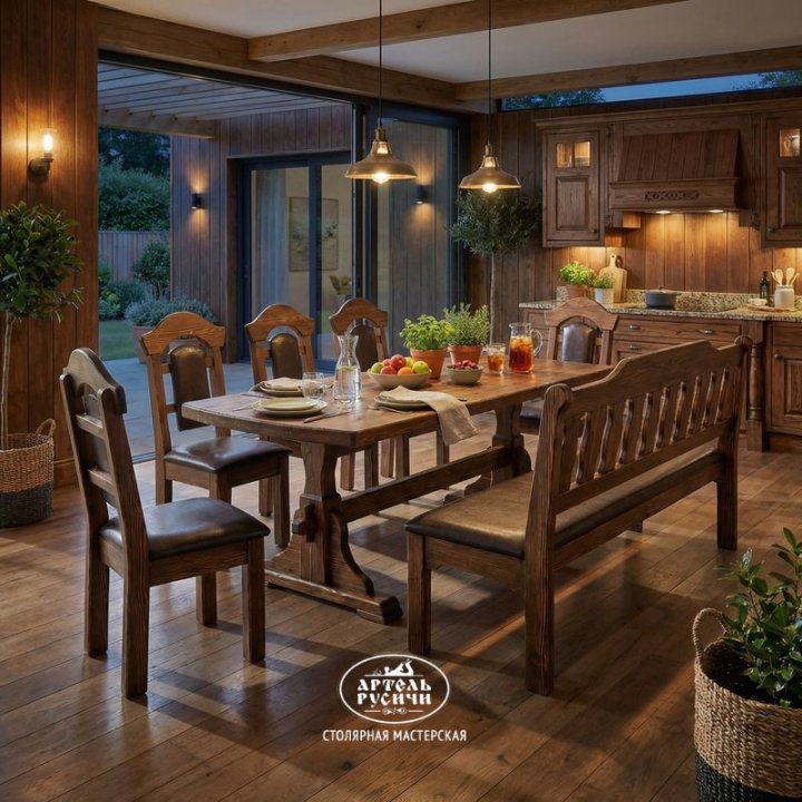 Комплект «Смоленский» из массива сосны с мягкими сиденьями