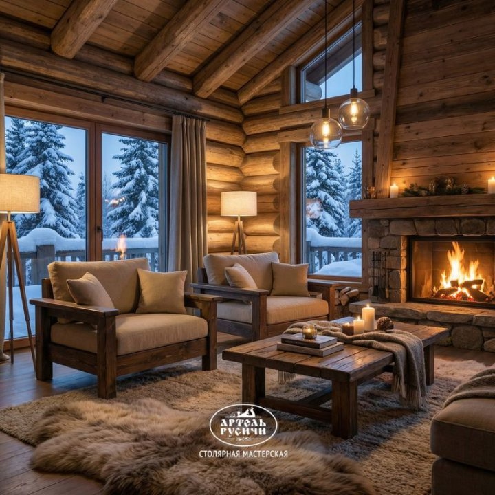 Деревянные кресла из массива сосны в стиле кантри с мягкими подушками