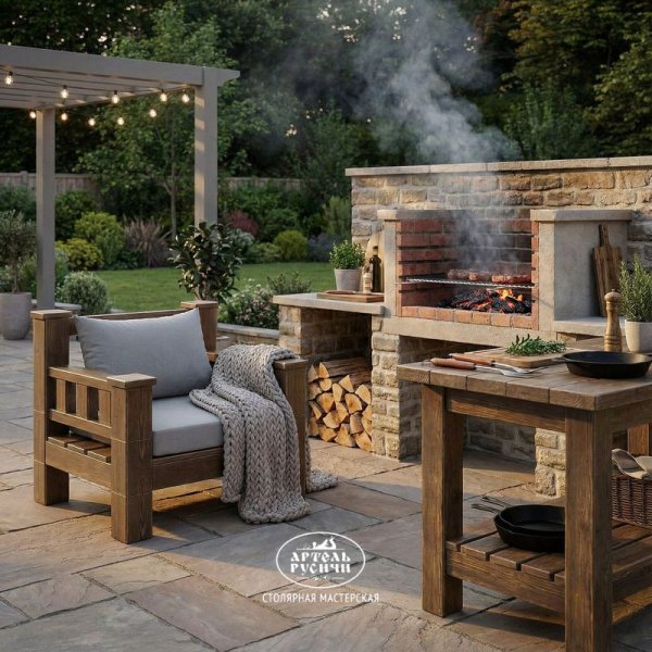 Кресло «Суздальское» в стиле лофт из массива северной сосны с подушками фото