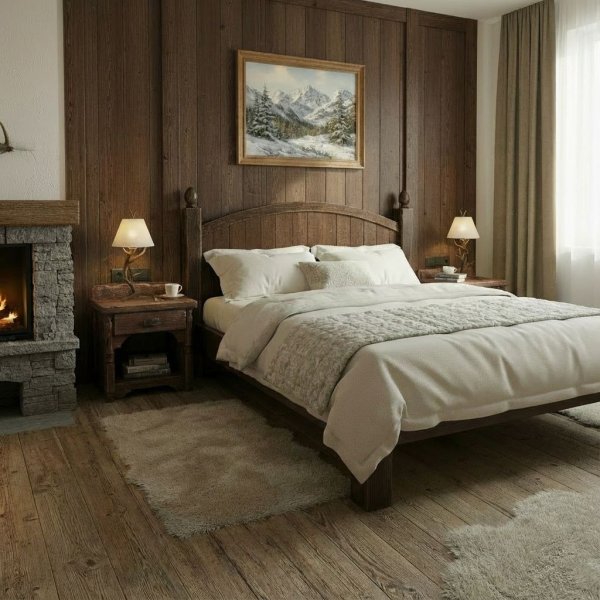 Кровать из массива натурального дерева под старину фото