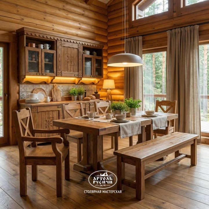 Кухня под старину из массива сосны | коллекция «Суздальская» фото вид прямо