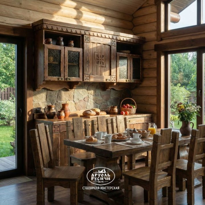 Кухня под старину из массива сосны | коллекция «Суздальская» фото крупный план