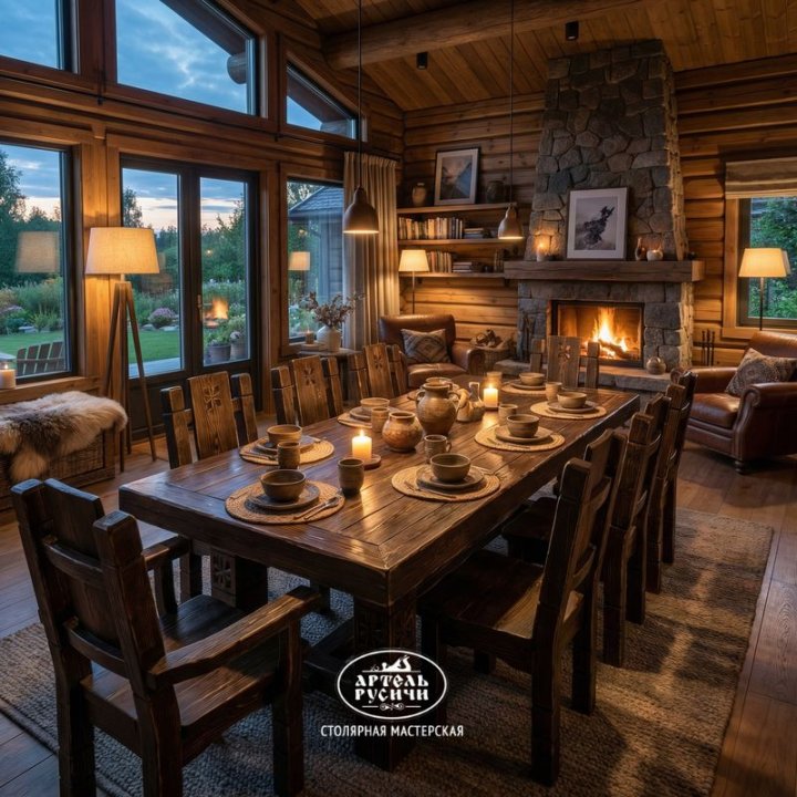 Мебель под старину для беседки на 12 персон | стол 3 м и кресла с подлокотниками