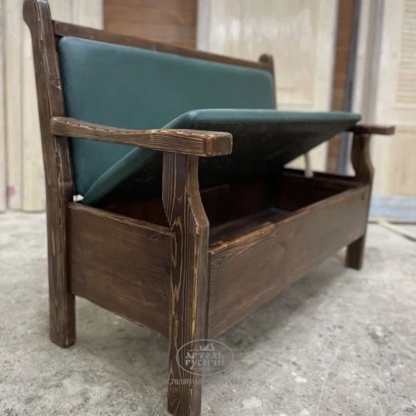 Мягкий диван-скамья из массива сосны с местом для хранения «Прованс»