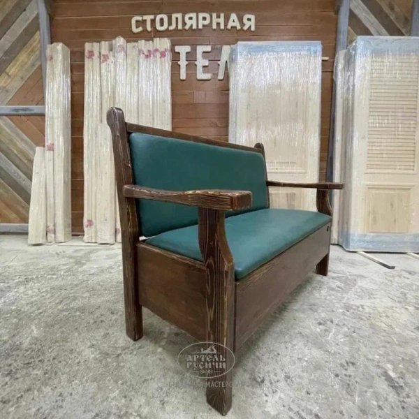 Мягкий диван-скамья из массива сосны с местом для хранения «Прованс» фото
