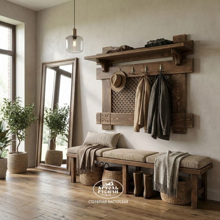 Деревянная вешалка из массива сосны настенная